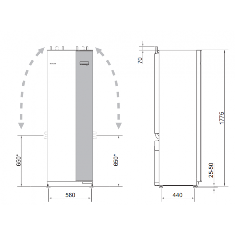NIBE F1245-12 R Gruntowa pompa ciepła 12 kW z zintegrowanym wężownicowym zasobnikiem c.w.u. ze stali nierdzewnej o pojemności 180 l, solanka-woda Kod 065083 