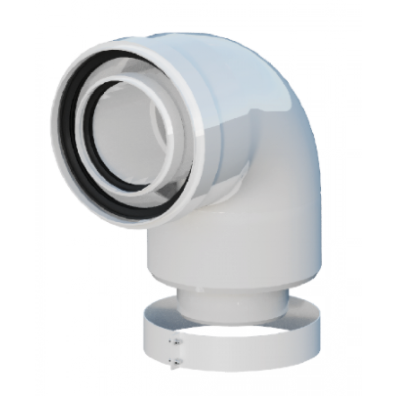 Ricom CONNECT Adapter kolanowy Ariston, Vaillant, Beretta, Saunier Duval, Chaffoteaux, średnica 60/100 + opaska DN100 KOD 3.012089