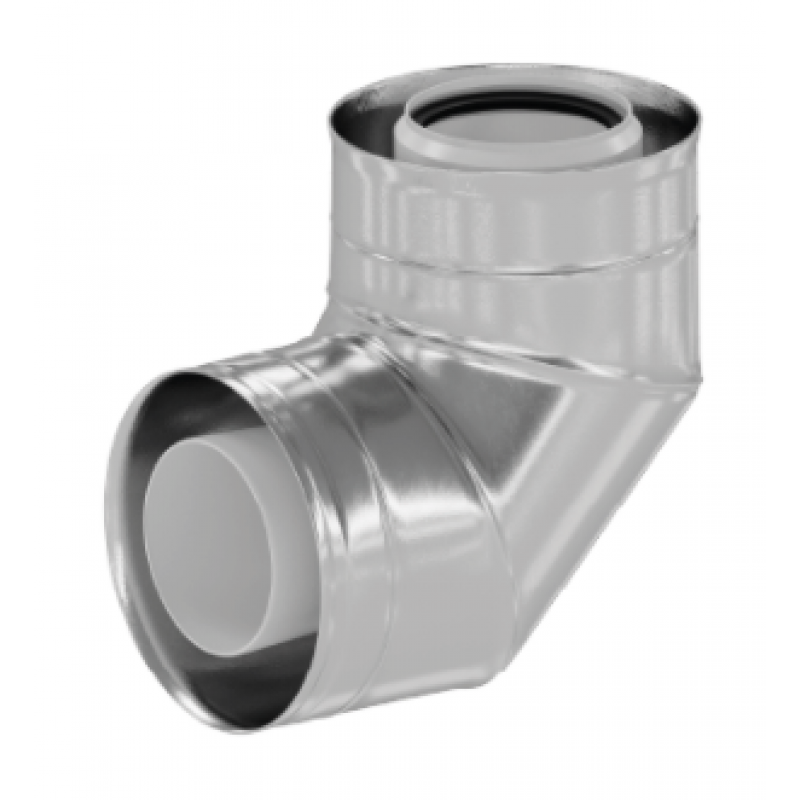 Ricom INOX Kolano koncentryczne PP-ST, kąt 87 stopni, średnica 80/125 Kod IN80/130B90