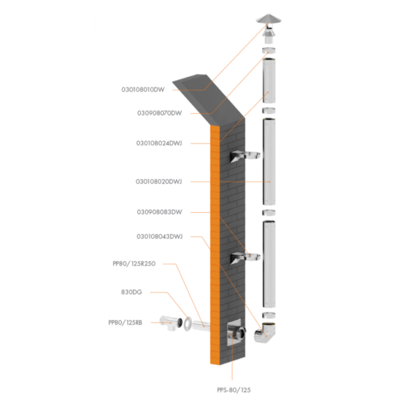 Ricom DW316L Obejma murowa łącząca regulowana 70–120mm, średnica 100 mm KOD 030910083DW 