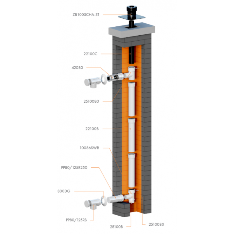 Ricom LAS Trójnik PP z odgałęzieniem redukowanym 160/80 Kod 2516080 