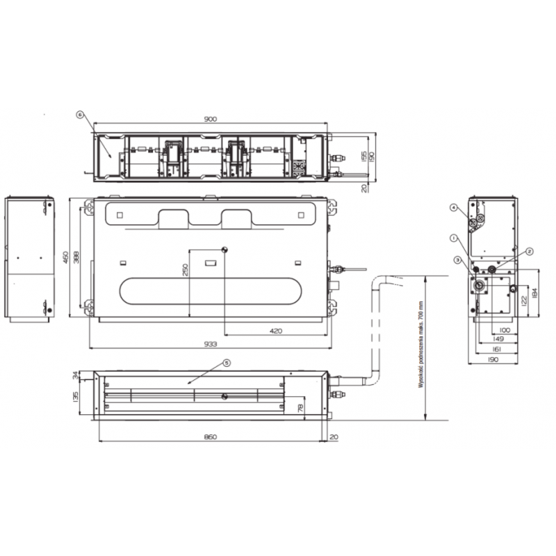LG MULTI DUAL Inverter CL12F Klimatyzator kanałowy niskiego sprężu, 3,5/3,9 kW, (jednostka wewnętrzna) kod CL12F.N50 