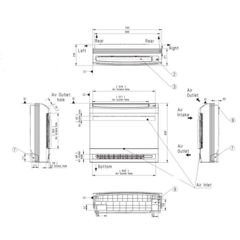 LG Standard-Inverter Klimatyzator - konsola, 5,0 / 4,9 kW, (jednostka wewnętrzna) R32 kod UQ18F.NA0 