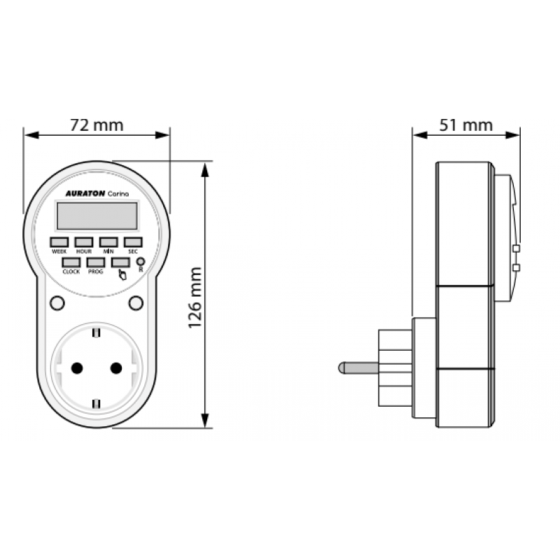 AURATON CARINA Wyłącznik czasowy, tygodniowy, wielofunkcyjny, programowalny Kod AUR00CAR00000 