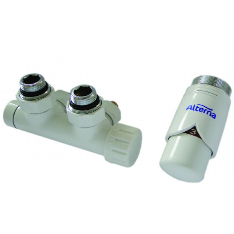 Alterna IRIS Zestaw dekoracyjny grzejnikowy, wersja kątowa prawa DUO-PLEX, złączka do rury Cu + głowica termostatyczna Kod ALTN-914303