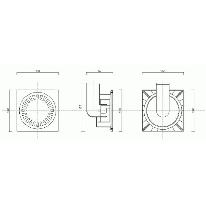 Altech Wpust podłogowy, poziomy, nierdzewny, 150x150mm DN50, wysokość 95mm Kod ALTH-970728 