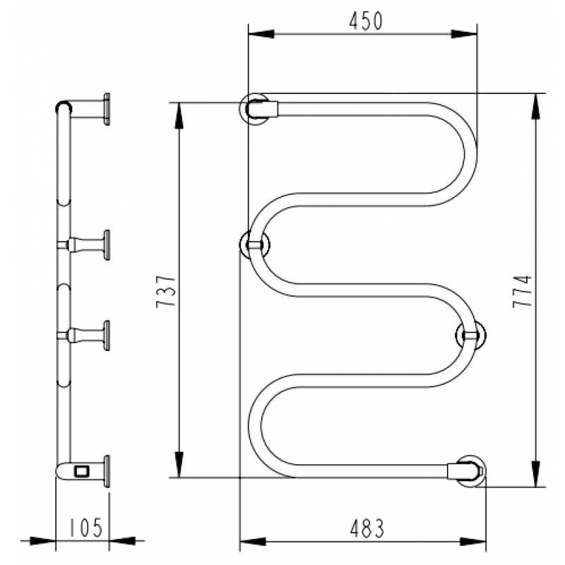 Purmo ATHENA S Suszarka elektryczna o mocy 65W, 737x450mm, kolor biały Kod FAKM00740450A0A0 