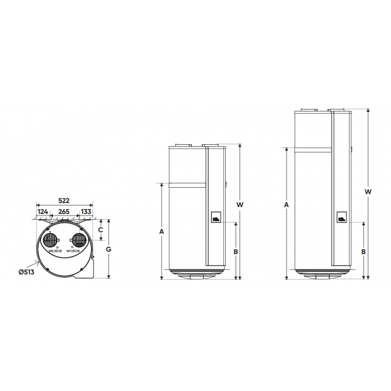 Atlantic CALYPSO 150L Pojemnościowy ogrzewacz wody, naścienny z pompą ciepła COP 3,05, pojemność 150 litrów oraz grzałką 1,8kW Kod 876188 