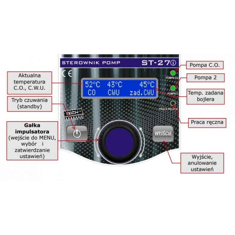 Tech ST-27i Sterownik do instalacji (obsługa 2 pomp), funkcja antystop, funkcja antyzamarzanie Kod ST-27I 