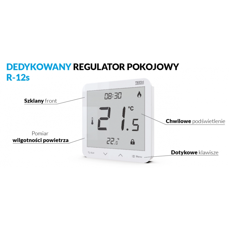 Tech R-12s Przewodowy regulator pokojowy (montaż natynkowy) do listwy L-X, biały  Kod WG.11.0669 