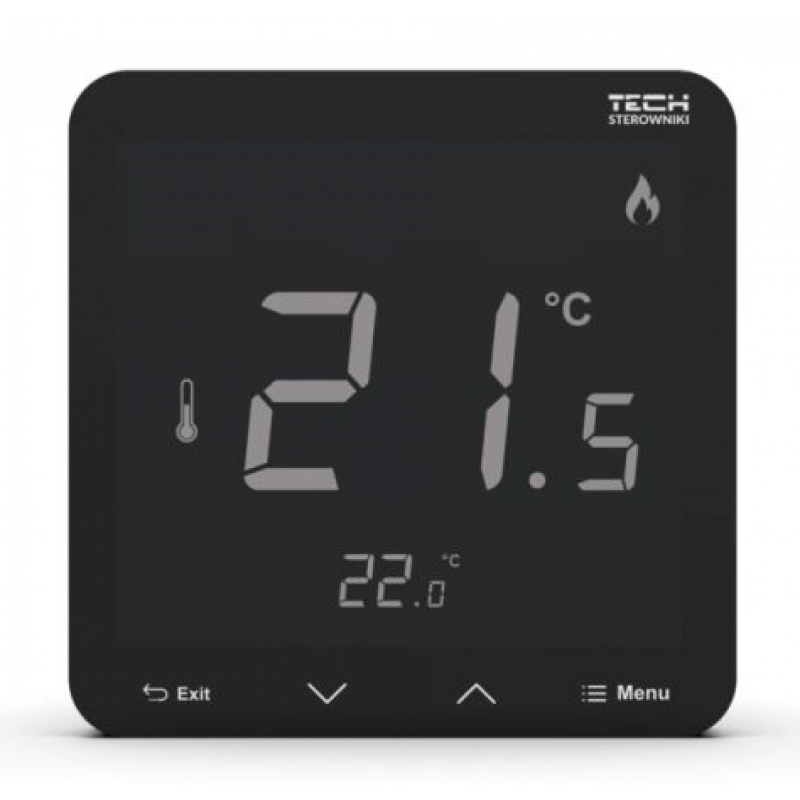 Tech R-8pz PLUS Regulator bezprzewodowy, pokojowy, montaż podtynkowy, zasilany 230V, kolor czarny kod WG.11.0619