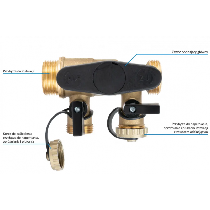 Afriso Armatura do napełniania i płukania instalacji AFC, przyłącza do napełniania i płukania 2x G¾ cala, przyłacza instalacji 2x G1 cal kod: 7778110 