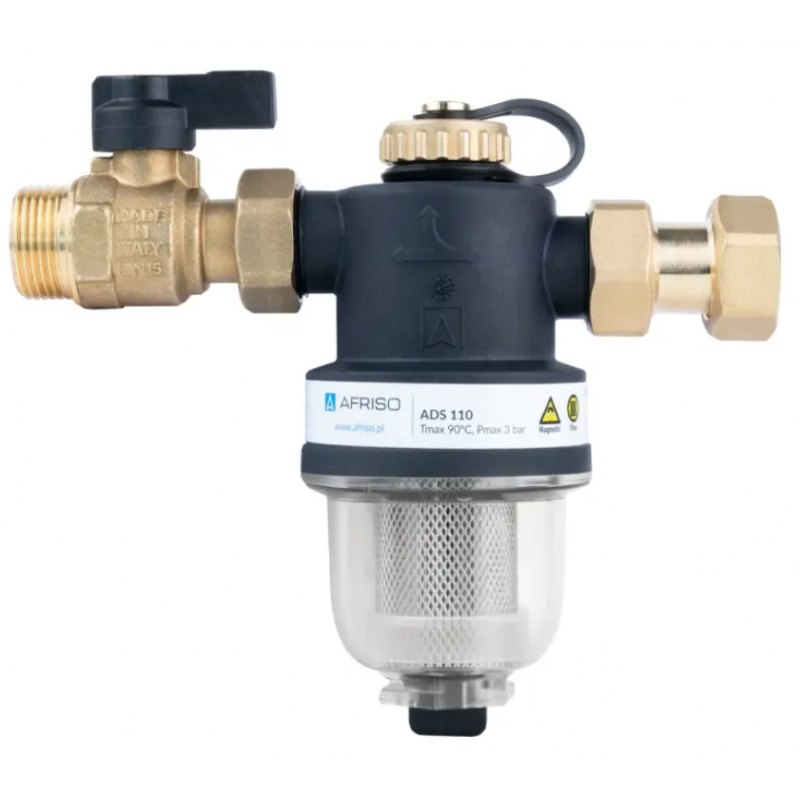 Afriso Kompaktowy magnetyczny separator zanieczyszczeń ADS 110, przyłącza G3/4 cala x nakrętka G3/4 cala, 3 bar kod: 7711000 