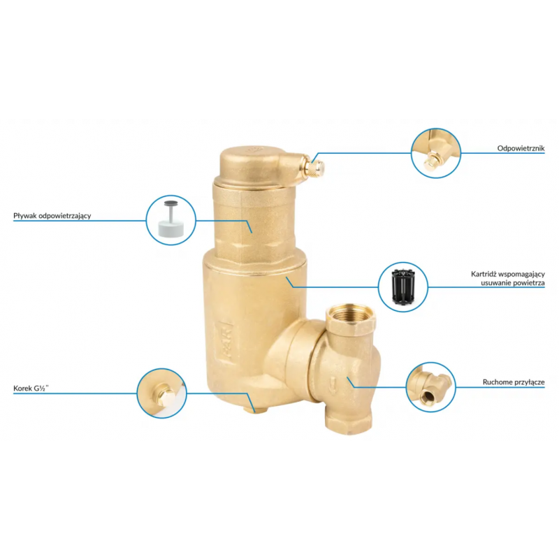 Afriso Separator powietrza FAR 301, mosiądz, ruchome przyłącza 2 x GW 3/4 cala, 10 bar kod: 7773010 