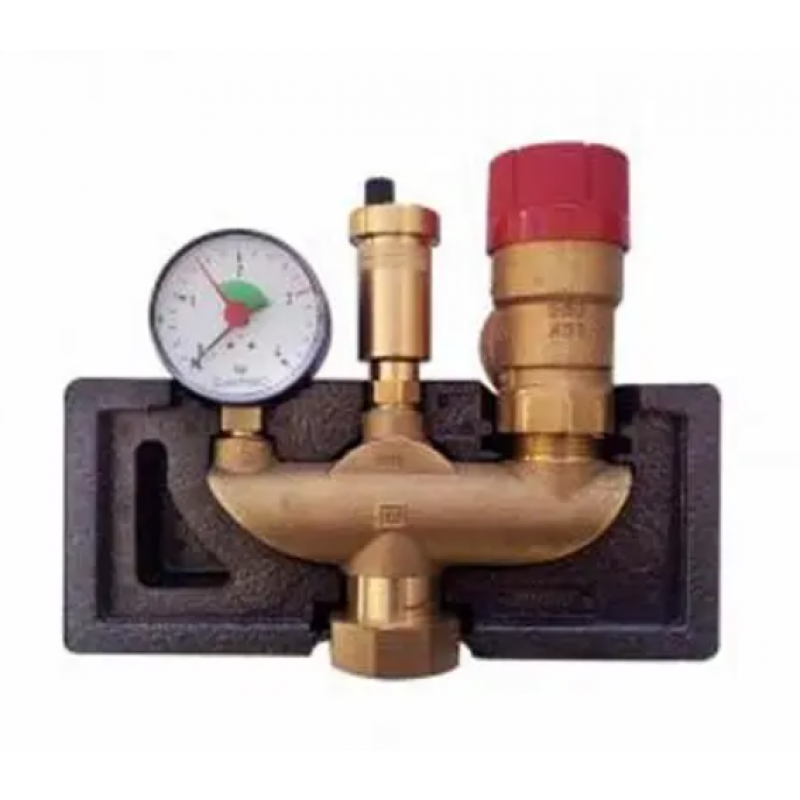 Afriso Grupa bezpieczeństwa kotła KSG magnum z zaworem bezpieczeństwa 1 cal x 1/4 cala, MS 3 bar, przyłącze nakrętka G 1/4 cal, manometr RF 0-4 bar, Nmax TUV 200 kW Kod 77627 