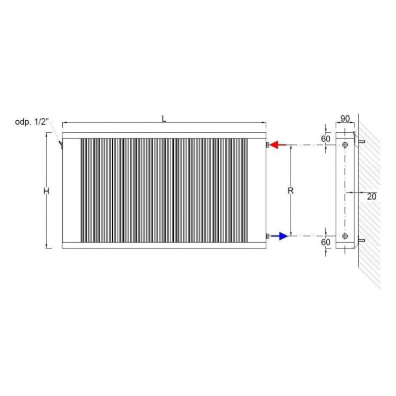 REGULUS E-VENT S5/E/160 Grzejnik ścienny 480x1600mm, bocznozasilany, rozstaw przyłączy 360 mm, miedziano-aluminiowy Kod EVSB0516 
