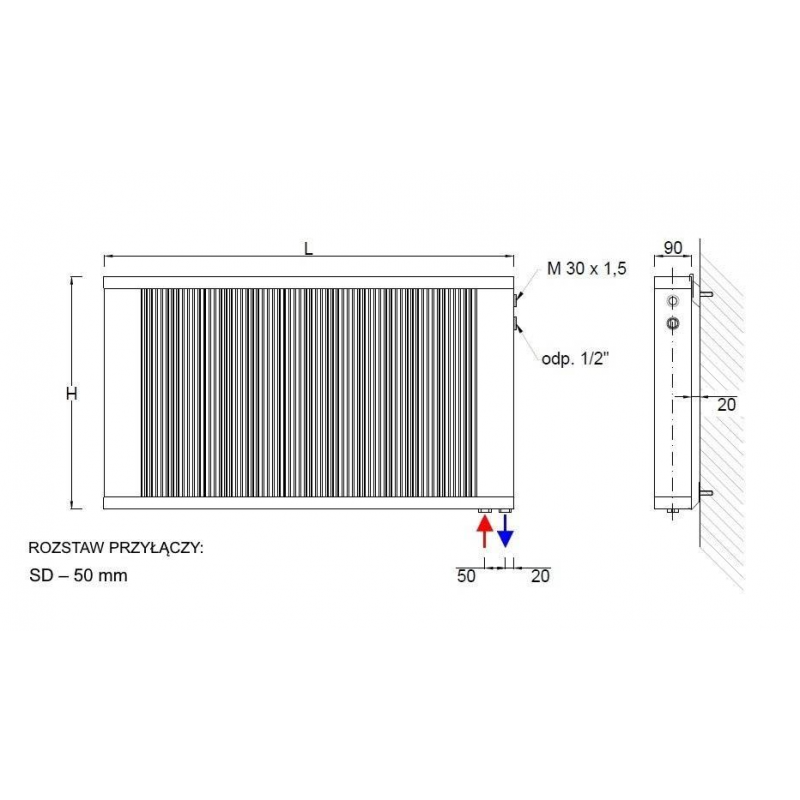 REGULUS E-VENT SD5/E/180 Grzejnik ścienny 480x1800mm, dolnozasilany, miedziano-aluminiowy Kod EVSD0518 