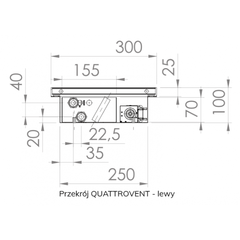 Regulus QUATTROVENT 100/250/300/1250 grzejnik kanałowy L-1250 z wentylatorem 24V miedziano-aluminiowy kod CVQV1012524 
