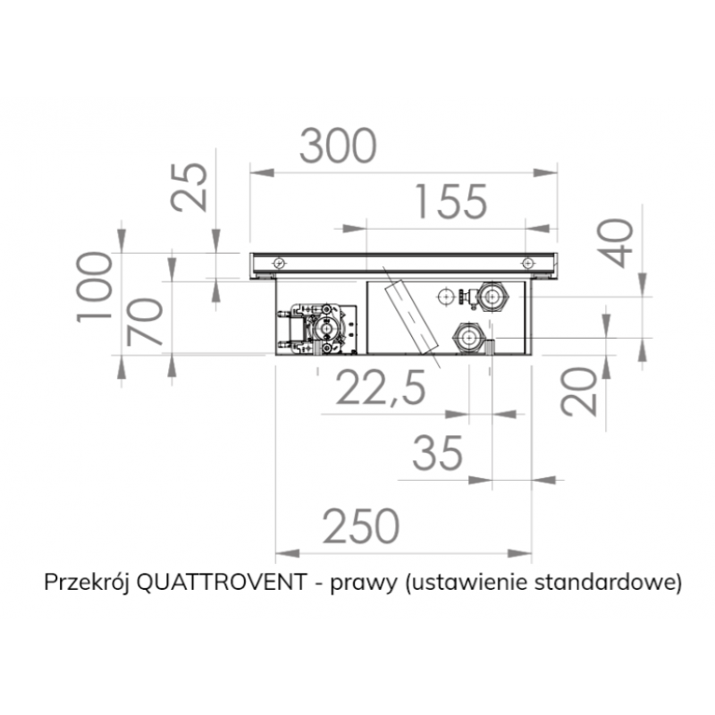 Regulus QUATTROVENT 100/250/300/1250 grzejnik kanałowy L-1250 z wentylatorem 24V miedziano-aluminiowy kod CVQV1012524 