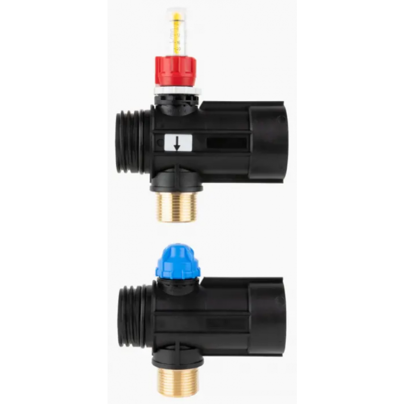 Afriso obieg rozdzielacza ProCalida IN 1 1/2 cala rozstaw 100 mm, G1 cala, rotametr 4 - 20 l/min, kod 80911 