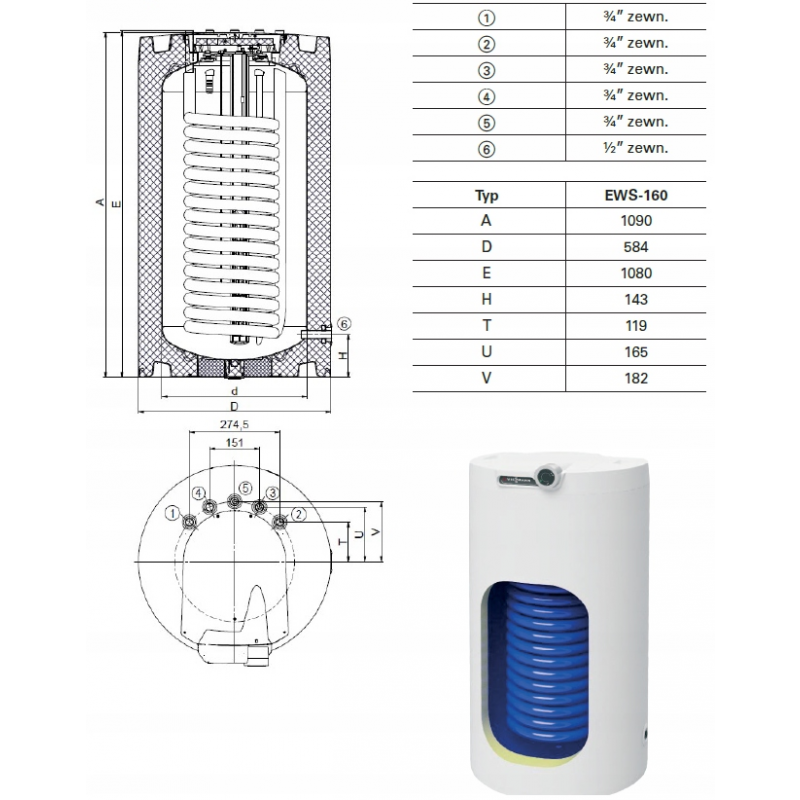 Viessmann VITODENS 050-W B0HA 25 kW Pakiet Kocioł + zasobnik EWS 160 z grzałką 2,2 kW o pojemności 144l kod Z028247 