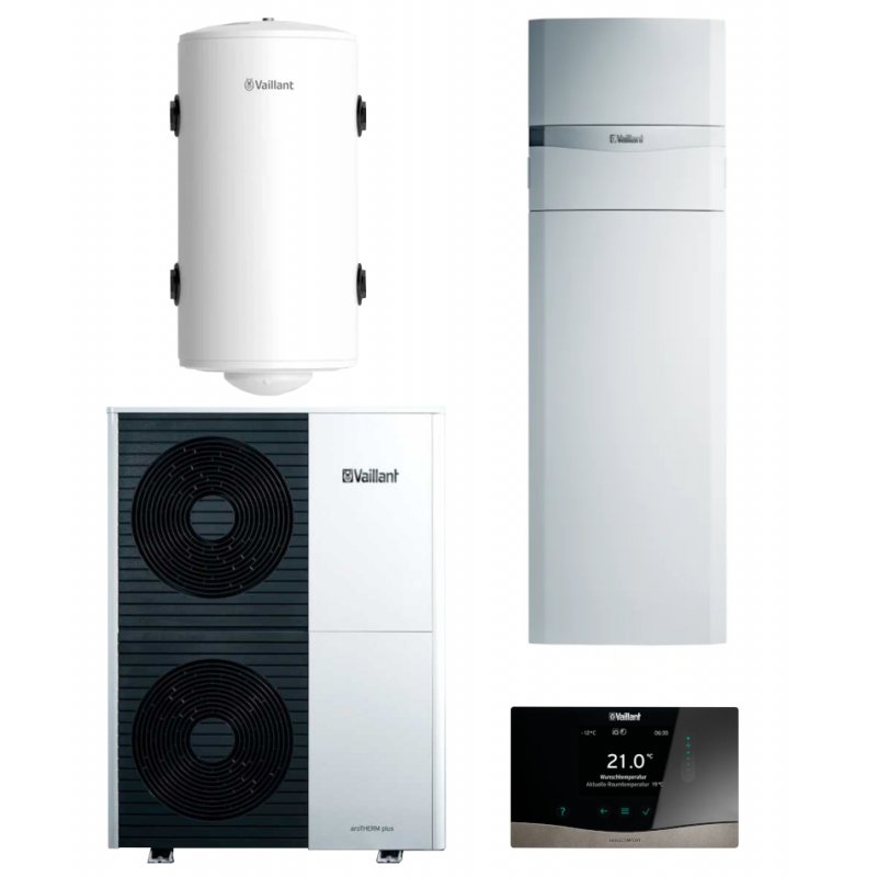 Vaillant Zestaw aroTHERM VWL 125/6 A + VIH QW 190/6E uniTOWER plus + VP RW 100/3 B + sensoCOMFORT VRC 720 Kod 0010044196