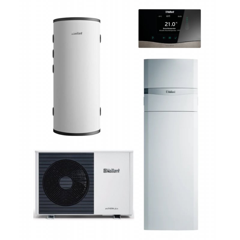 Vaillant Zestaw aroTHERM VWL 75/6 A + VIH QW 190/6E uniTOWER plus + VP RW 45/2B + sensoCOMFORT VRC 720 Kod 0010044264