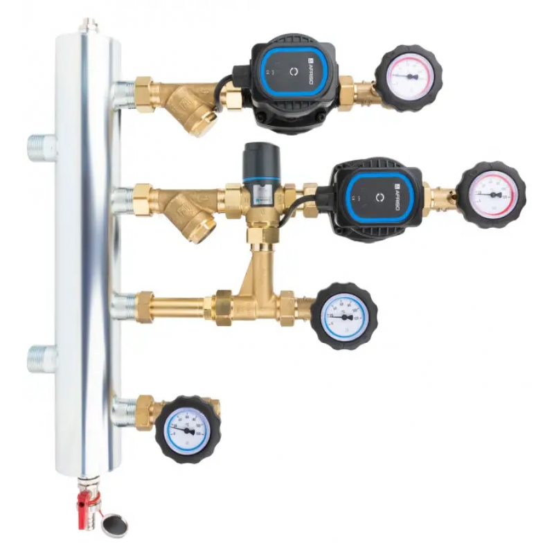 Afriso zestaw mieszający ze sprzęgłem hydraulicznym BPS 901 AP, człon bez mieszania i z zaworem termostatycznym ATM 561, pompy AFRISO APH 160 kod 9090120