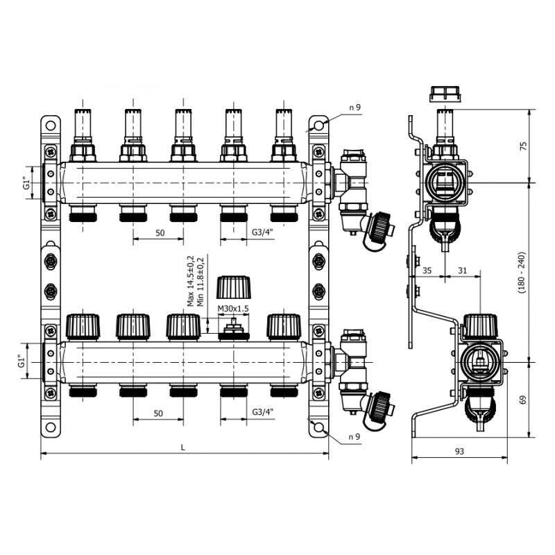 Womix CS-Rot05 2F rozdzielacz ze stali nierdzewnej do ogrzewania podłogowego CS-Rot kod 205002 