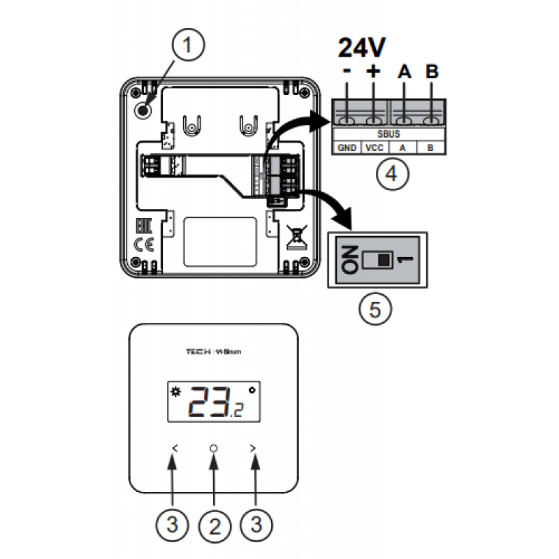 Tech Sinum R-S2 regulator pokojowy z pomiarem wilgotności, przewodowy SBUS, natynkowy, kolor biały kod WG.23.0056 