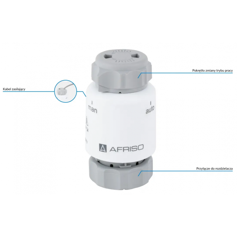 Afriso siłownik termoelektryczny TSA-02 FO, GW M30x1,5 mm, 230 V AC, NC, funkcja sterowania ręcznego kod 79014 