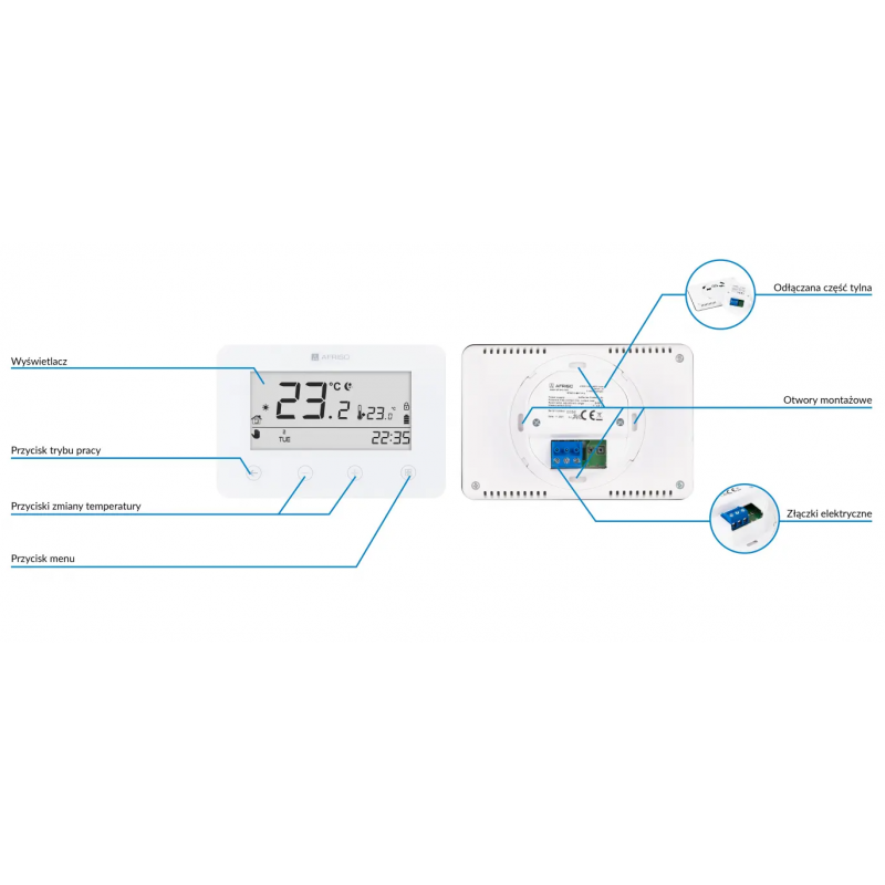 Afriso RT05 D-BAT programowalny termostat FloorControl do listwy WB01 D-8-230, bateryjny kod 86020 