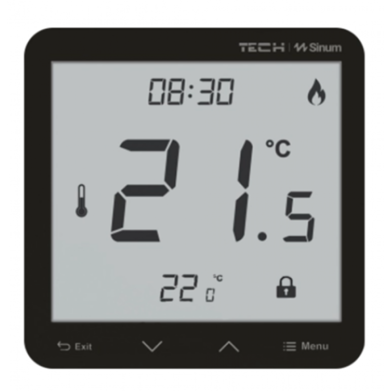 Tech Sinum R-S3 regulator pokojowy z pomiarem wilgotności, przewodowy SBUS, natynkowy, kolor czarny kod WG.23.0060