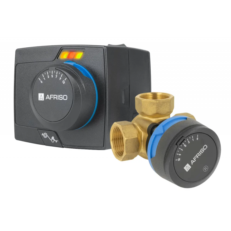 Afriso Vario ProClick ARV 382 Zestaw regulacyjny 3-drogowy obrotowy zawór mieszający DN20, Rp 3/4 cala + siłownik elektryczny ARM 343 kod 1338254