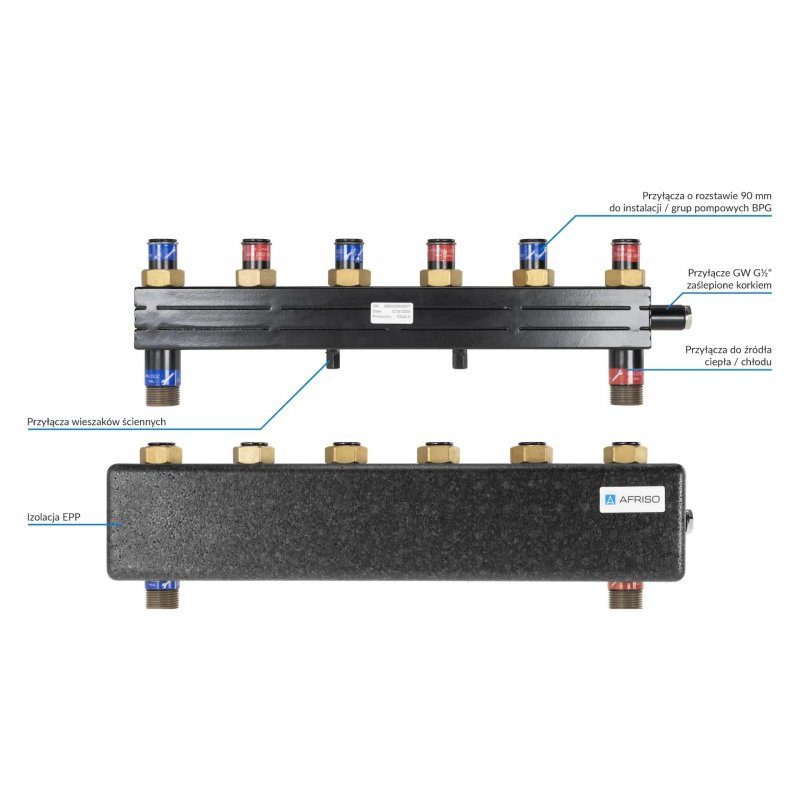 Afriso Rozdzielacz ze sprzęgłem hydraulicznym KSV 90-3 HW do grup pompowych BPG, do 50 kW, dla 3 obiegów kod 9023300 