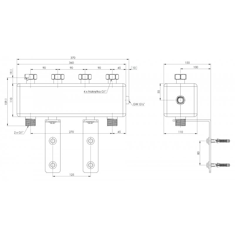 Afriso Rozdzielacz ze sprzęgłem hydraulicznym KSV 90-2 HW do grup pompowych BPG, do 50 kW, dla 2 obiegów kod 9023200 