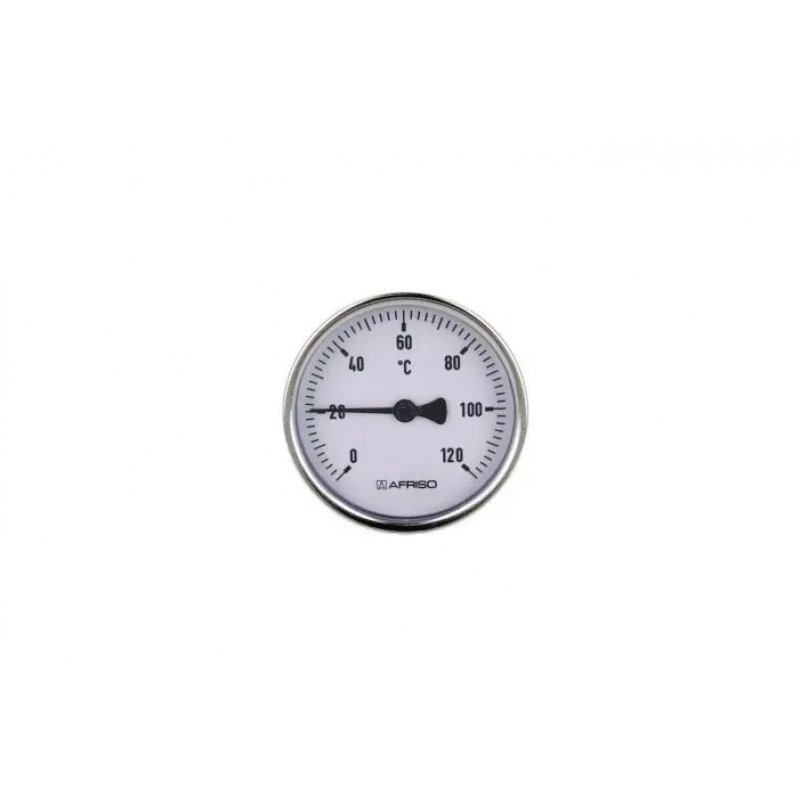 Afriso termometr bimetaliczny BiTh 100, fi100 mm, 0-120C, L 100 mm, G1/2 cal, ax, kl. 2 w obudowie metalowej kod 63813 