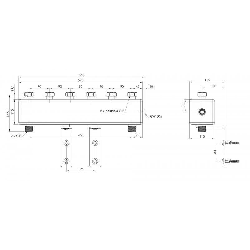 Afriso Rozdzielacz ze sprzęgłem hydraulicznym KSV 90-3 HW do grup pompowych BPG, do 50 kW, dla 3 obiegów kod 9023300 