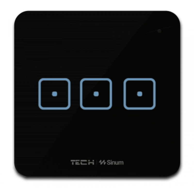 TECH Sinum WS-03 włącznik trójpolowy szklany dotykowy bezprzewodowy czarny kod WG.23.0081