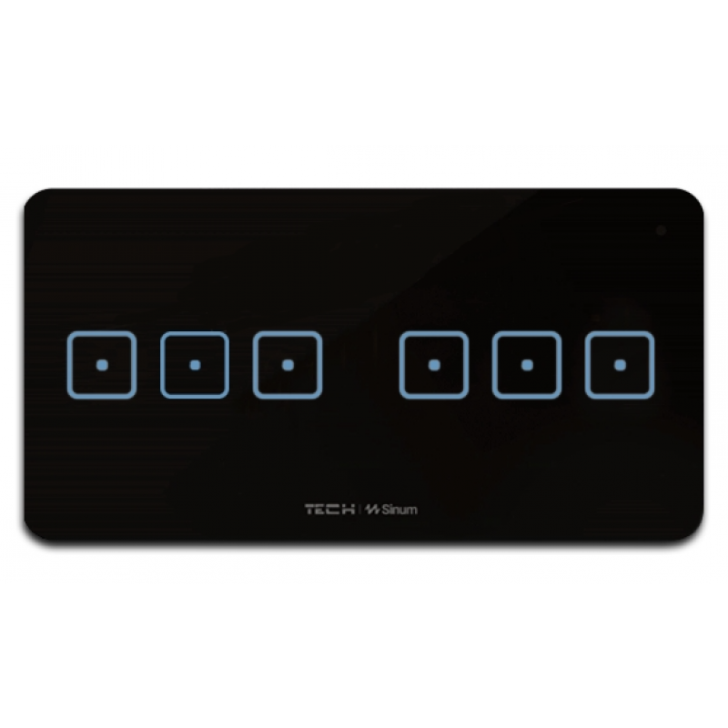 TECH Sinum WSS-33m włącznik sześciopolowy szklany dotykowy przewodowy czarny kod WG.23.0133