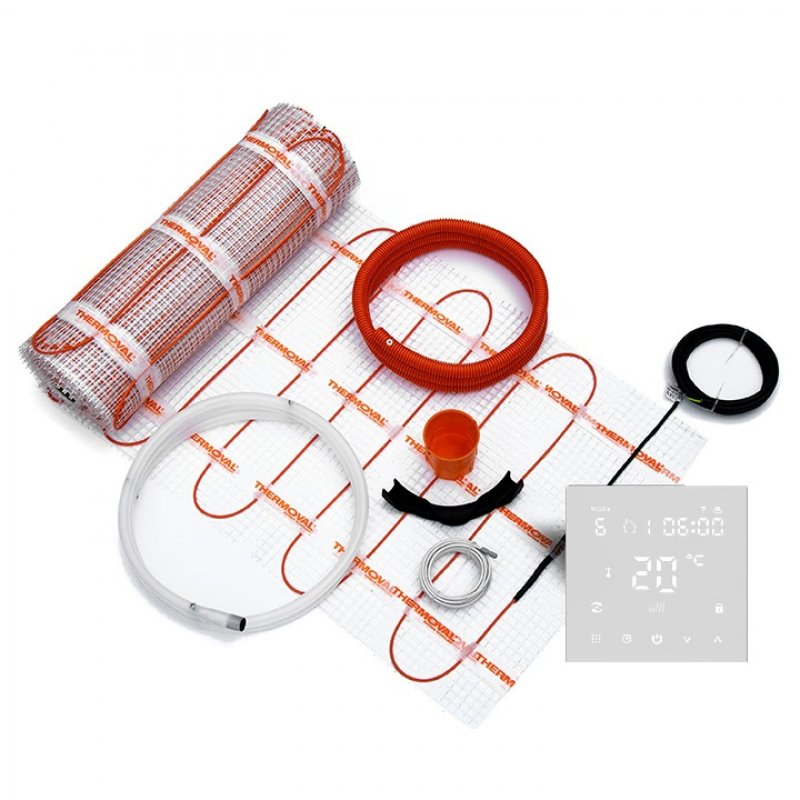 Thermoval Zestaw ogrzewania podłogowego z matą grzewczą TV TO 50, 170 W/m2, 8,0 m2, 1360 W, regulator TVT 45 WiFi (biały) kod 5901812598783