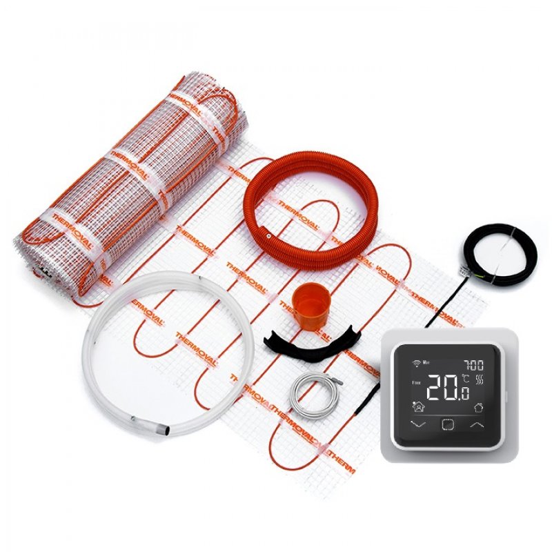 Thermoval Zestaw ogrzewania podłogowego z matą grzewczą TV TO 50, 170 W/m2, 1,0 m2, 170 W, regulator TVT 40 CB WiFi (biały) kod 5901812599032