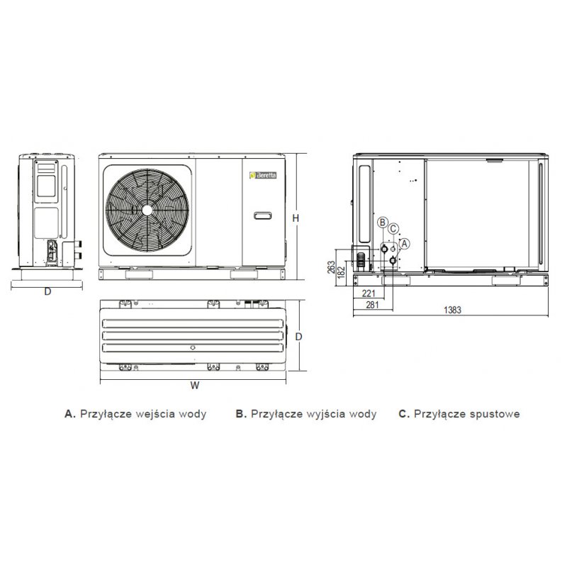 Beretta HYDRO UNIT M 010 Pompa ciepła typu monoblok powietrze/woda o mocy 10 kW Kod 20191953