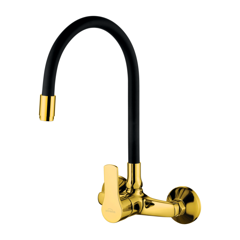 Invena Bateria ścienna z elastyczną wylewką VERSO czarno/złoty Kod BC-82-E49-L