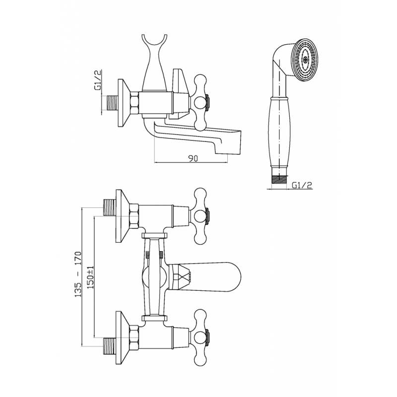 Invena Bateria wannowa z zestawem natryskowym Roma Kod BW-21-00S-L 