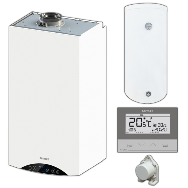 Termet Gold Plus II 25 + zasobnik SWK 100 L + regulator Termet ST-292 V3 przewodowy + czujnik temperatury kod WKP58T100100K/PLAT