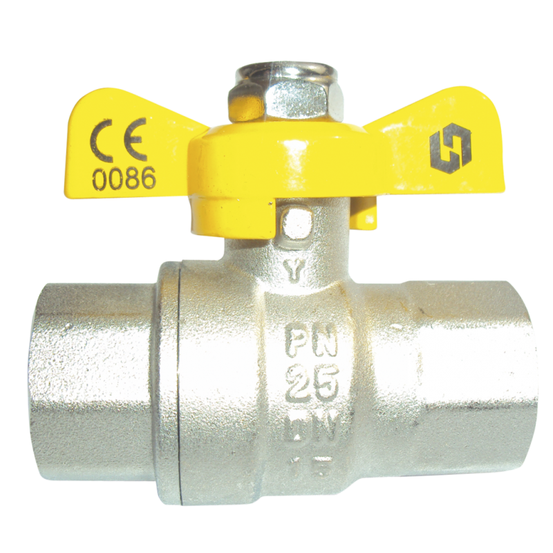 INVENA Kurek kulowy gazowy z pokrętłem motylkowym z gwintem z GW/GW 1/2"" Kod GZ-20-015-B