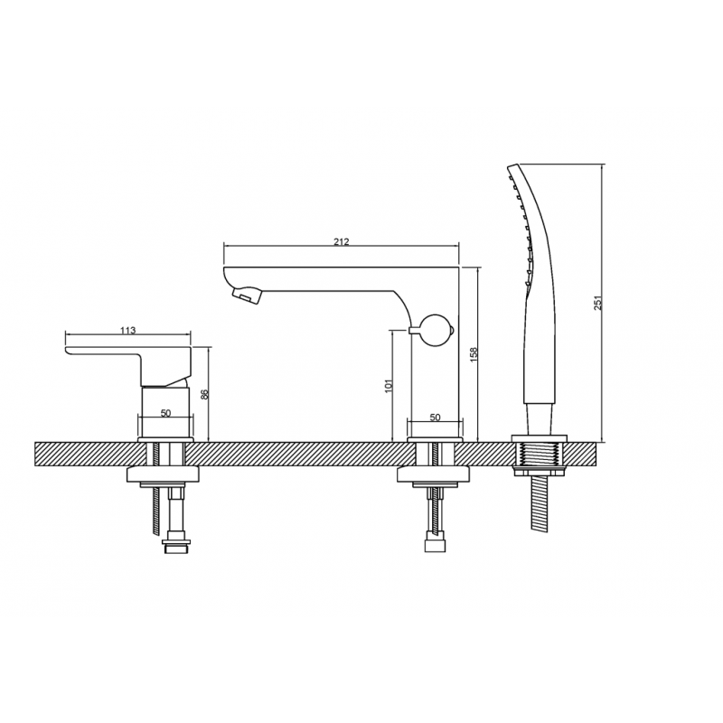 Invena Bateria wannowa 3-otworowa Siros chrom Kod: BW-90-S01-A 