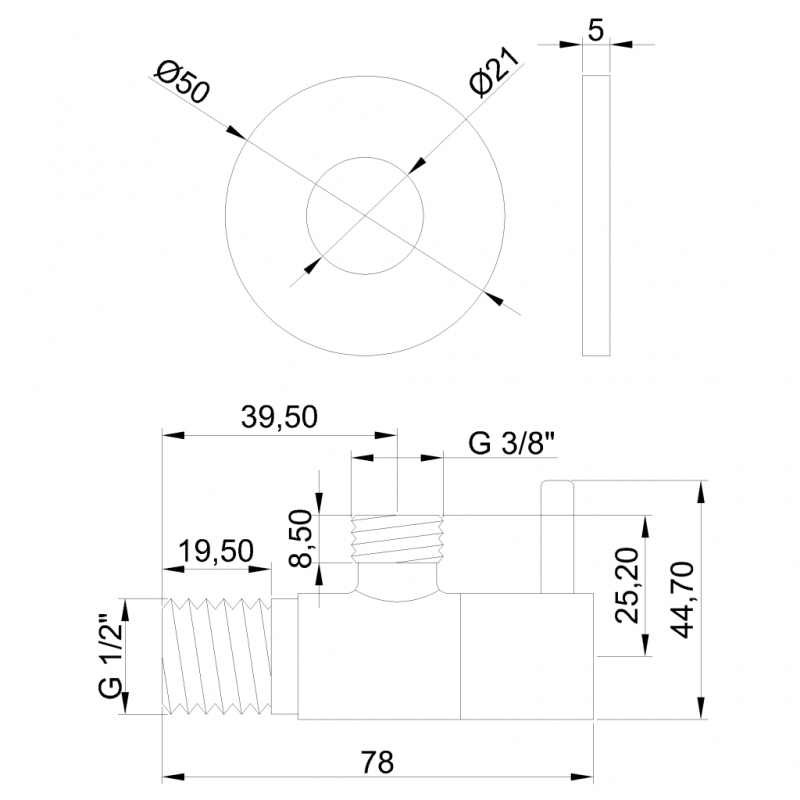 Invena Zawór kątowy z głowicą ceramiczną Chrom 1/2 cal GZ 3/8 cal Kod ZW-43-010-Q 