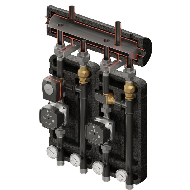 Elterm Brygada 2D+ 384 Zestaw hydrauliczny (KRE 2D+, VTA322, VRG432, pompy DN25 Grundfos, siłownik ARA) kod 840384